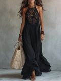 Vestido maxi bohemio elegante sin mangas con drapeado suave y diseño de impacto para la noche