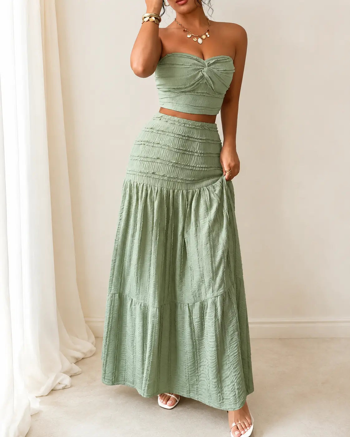 Aria | Conjunto de falda maxi fruncida
