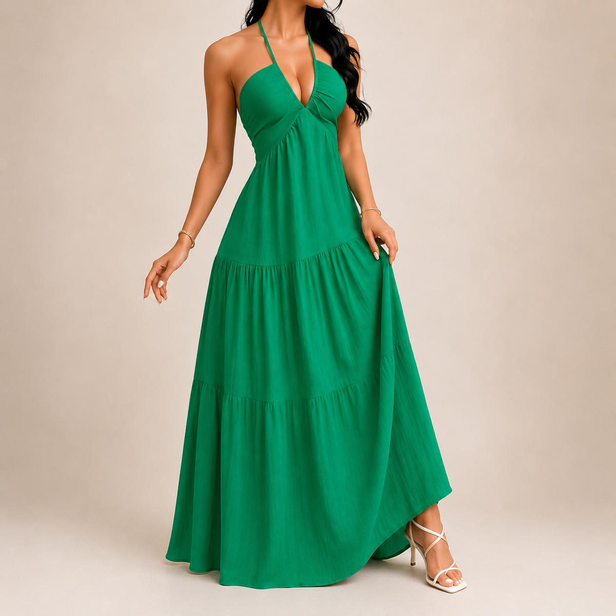 Solara | Abito lungo Grace con scollo all'americana