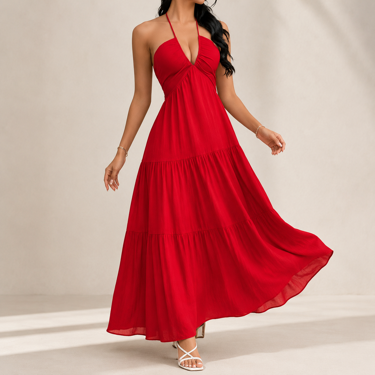 Solara | Abito lungo Grace con scollo all'americana