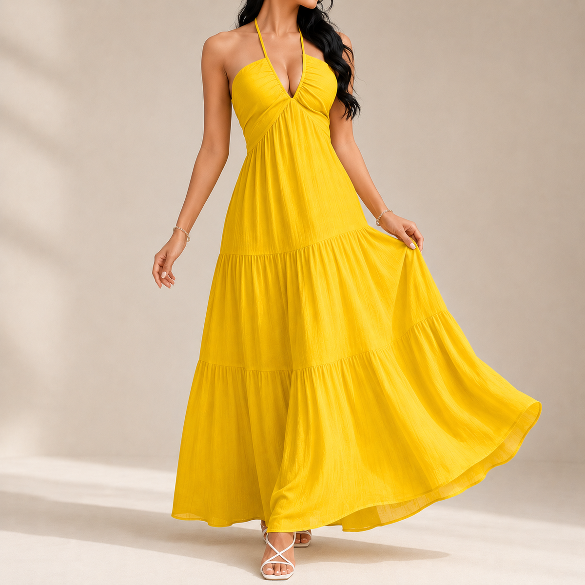 Solara | Abito lungo Grace con scollo all'americana